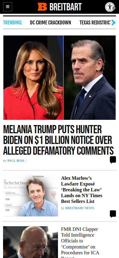Screenshot of Breitbart