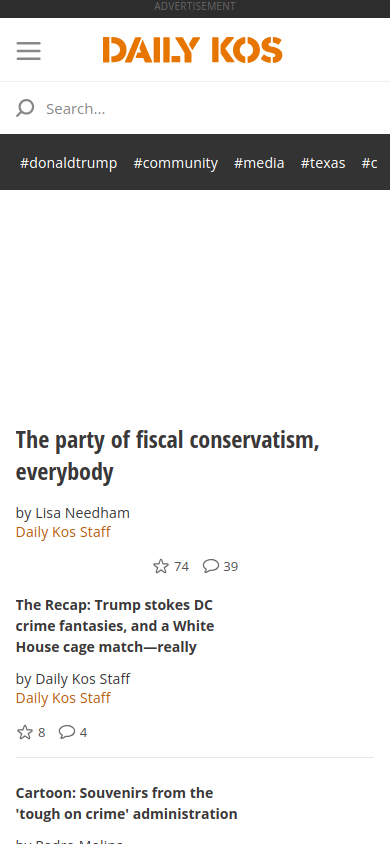 Screenshot of Daily Kos