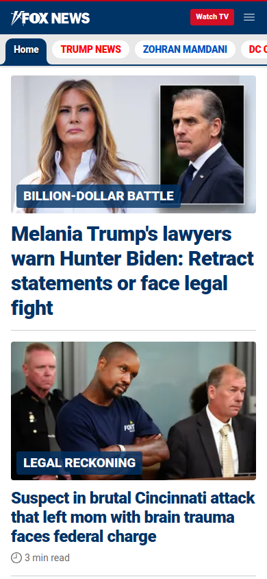 Screenshot of Fox News